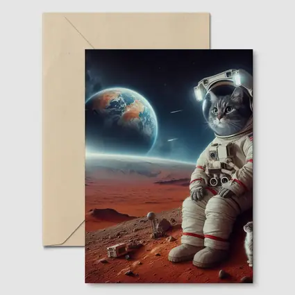 Cat Astronaut On Mars Surface Space