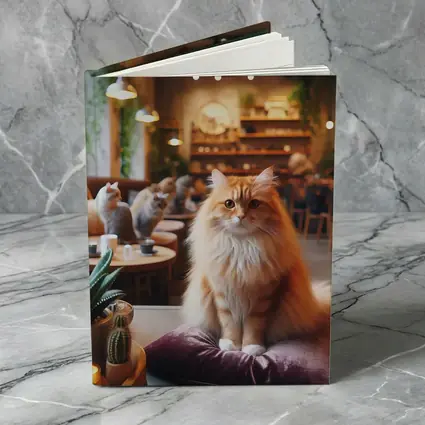 Fluffy Orange Cat Sitting In Cozy Cafe