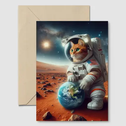 Orange Tabby Cat Astronaut on Mars