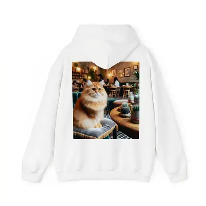 Fluffy Orange Cat Sitting In Cozy Cafe