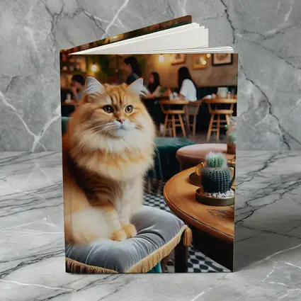 Fluffy Orange Cat Sitting In Cozy Cafe