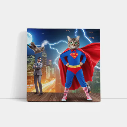 Tabby Cat Superman Costume City Night
