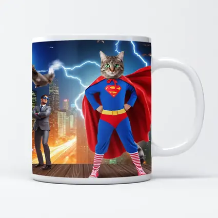 Tabby Cat Superman Costume City Night