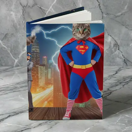 Tabby Cat Superman Costume City Night