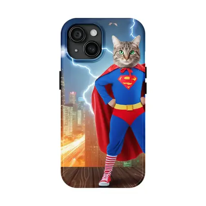 Tabby Cat Superman Costume City Night