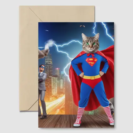 Tabby Cat Superman Costume City Night