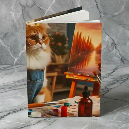 Orange Cat Artist Painting on Easel