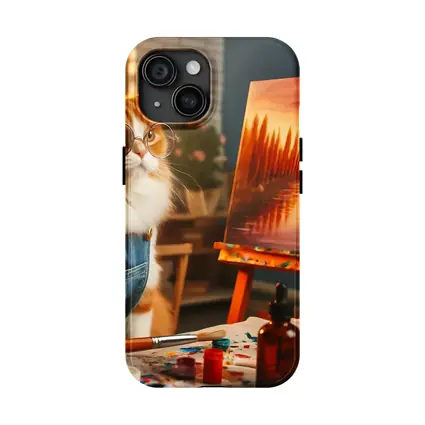 Orange Cat Artist Painting on Easel