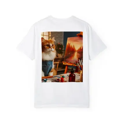 Orange Cat Artist Painting on Easel