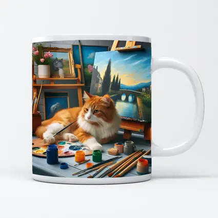 Orange Cat Artist Studio Painting Scene