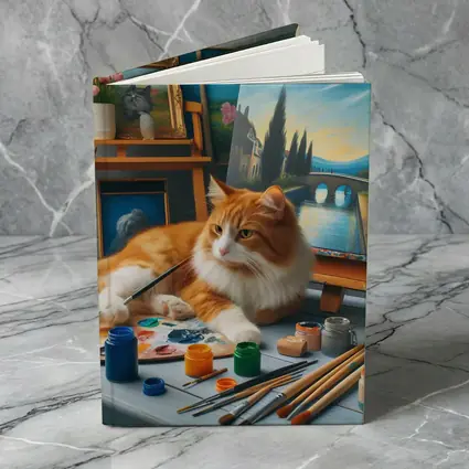 Orange Cat Artist Studio Painting Scene