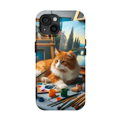 Orange Cat Artist Studio Painting Scene