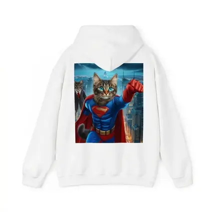 Superhero Cat Flying Over City Night