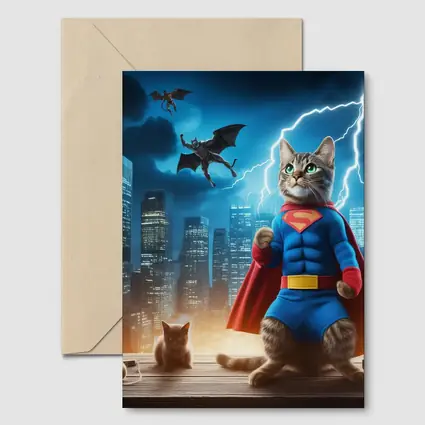 Superhero Cat Superman Costume City Night