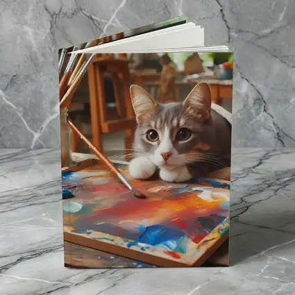 Gray Cat Painting In Artist Studio