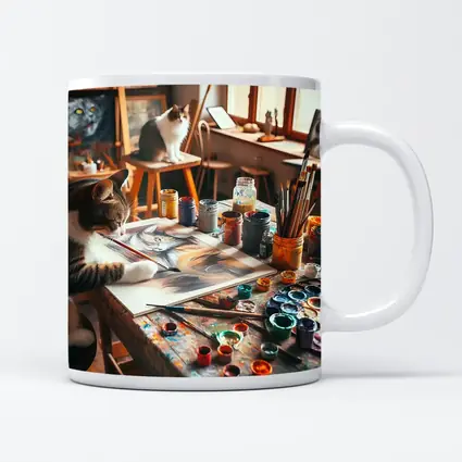 Cat Painting in Cozy Art Studio