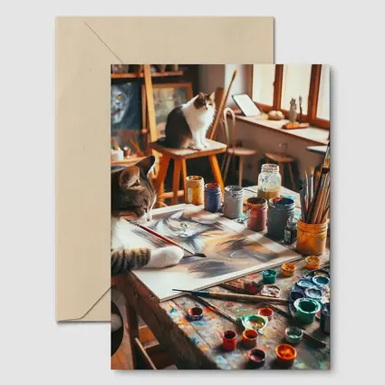Cat Painting in Cozy Art Studio