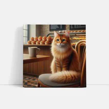 Orange Tabby Cat Sitting In Cozy Cafe