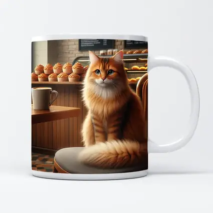 Orange Tabby Cat Sitting In Cozy Cafe
