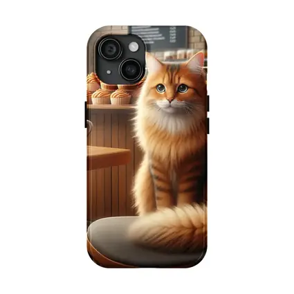 Orange Tabby Cat Sitting In Cozy Cafe