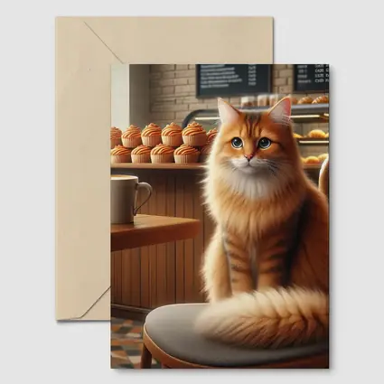 Orange Tabby Cat Sitting In Cozy Cafe