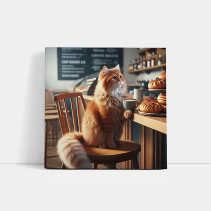 Orange Cat Sitting in Cozy Cafe
