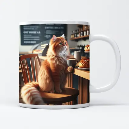 Orange Cat Sitting in Cozy Cafe