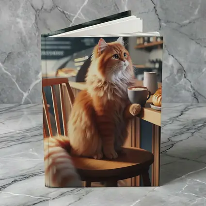 Orange Cat Sitting in Cozy Cafe