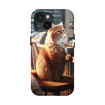 Orange Cat Sitting in Cozy Cafe