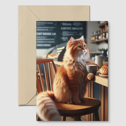 Orange Cat Sitting in Cozy Cafe