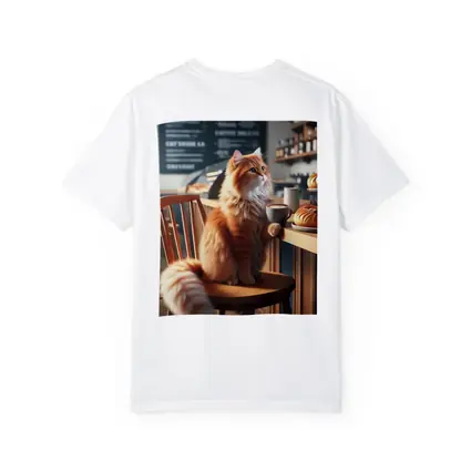 Orange Cat Sitting in Cozy Cafe
