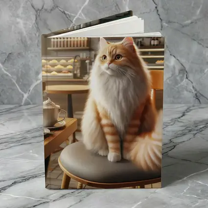 Fluffy Orange Cat Sitting In Coffee Shop