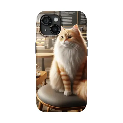 Fluffy Orange Cat Sitting In Coffee Shop