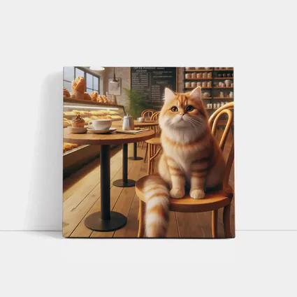 Fluffy Orange Cat Sitting In Cozy Cafe