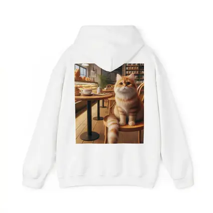 Fluffy Orange Cat Sitting In Cozy Cafe