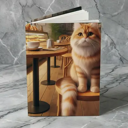 Fluffy Orange Cat Sitting In Cozy Cafe