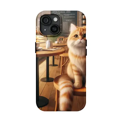 Fluffy Orange Cat Sitting In Cozy Cafe