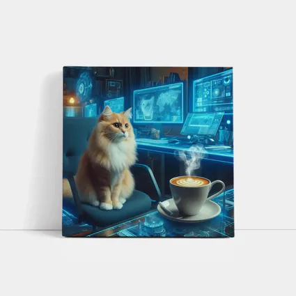 Orange Cat Futuristic Cyberpunk Office Coffee