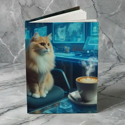 Orange Cat Futuristic Cyberpunk Office Coffee