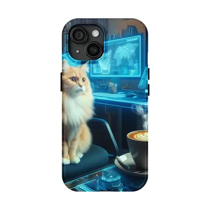 Orange Cat Futuristic Cyberpunk Office Coffee