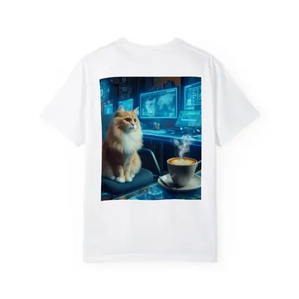 Orange Cat Futuristic Cyberpunk Office Coffee