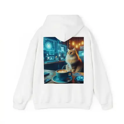 Fluffy Cat Coffee Futuristic Tech Office