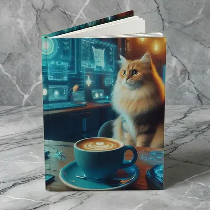 Fluffy Cat Coffee Futuristic Tech Office