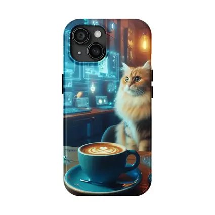 Fluffy Cat Coffee Futuristic Tech Office