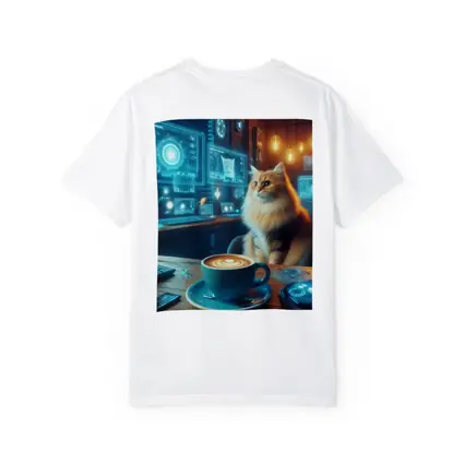 Fluffy Cat Coffee Futuristic Tech Office