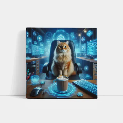 Orange Cat Boss Futuristic Tech Office