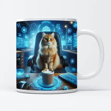 Orange Cat Boss Futuristic Tech Office