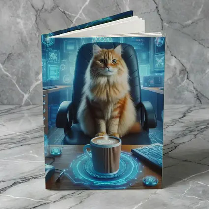 Orange Cat Boss Futuristic Tech Office