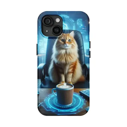 Orange Cat Boss Futuristic Tech Office