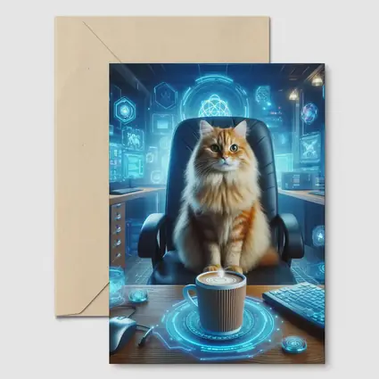 Orange Cat Boss Futuristic Tech Office